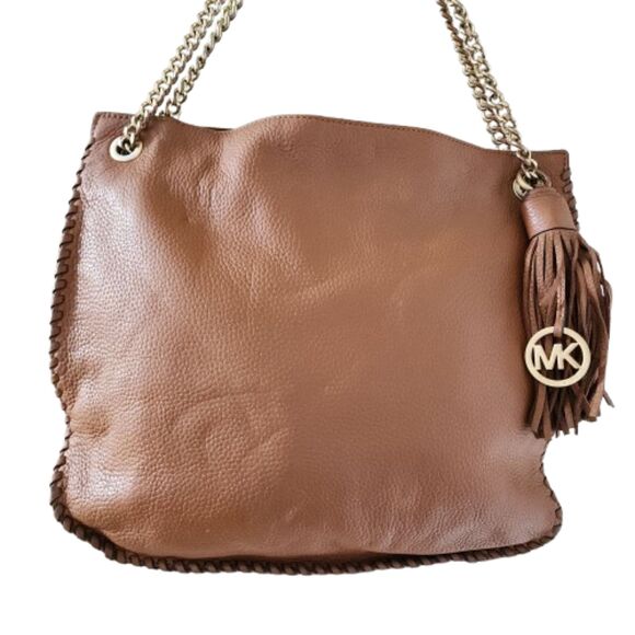 MICHAEL KORS Whipped Chelsea Leather Shoulder Bag Purse Handbag Acorn - Picture 2 of 10